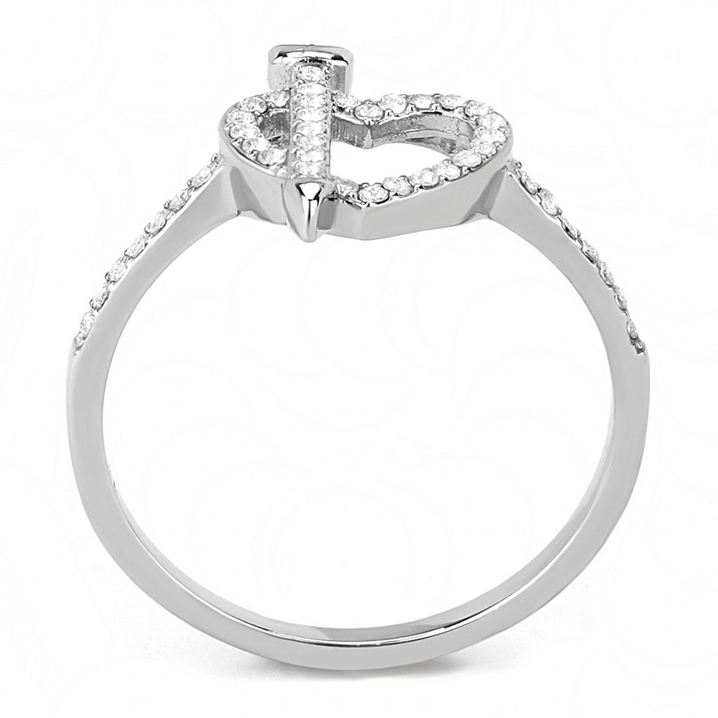 DA052 - High polished (no plating) Stainless Steel Ring with AAA Grade CZ in Clear