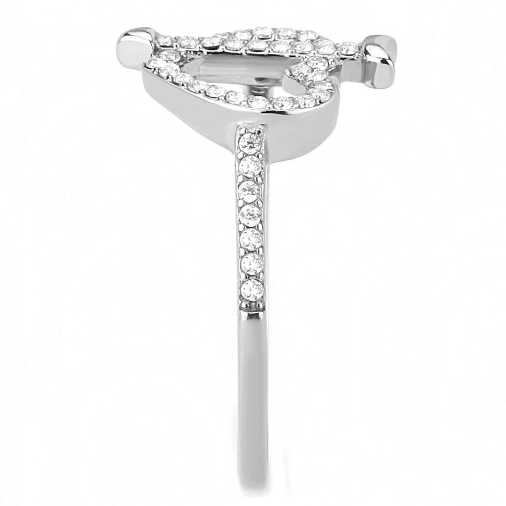 DA052 - High polished (no plating) Stainless Steel Ring with AAA Grade CZ in Clear