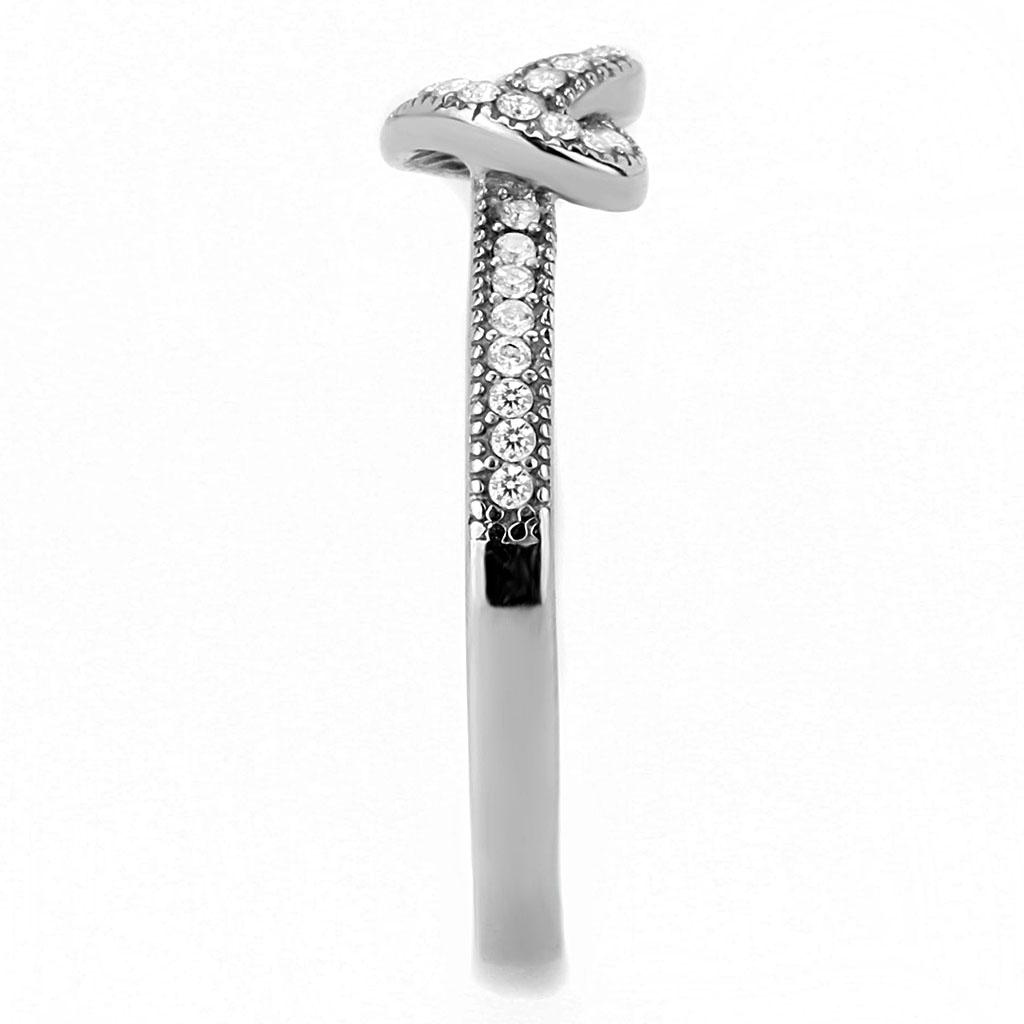 DA053 - High polished (no plating) Stainless Steel Ring with AAA Grade CZ in Clear