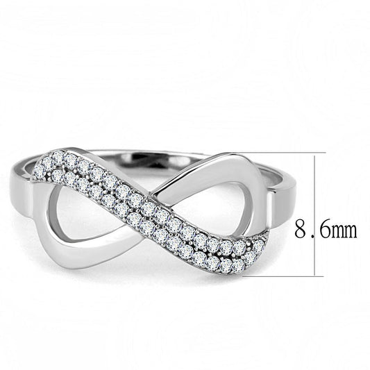 DA054 - High polished (no plating) Stainless Steel Ring with AAA Grade CZ in Clear