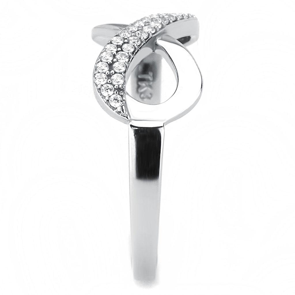 DA054 - High polished (no plating) Stainless Steel Ring with AAA Grade CZ in Clear