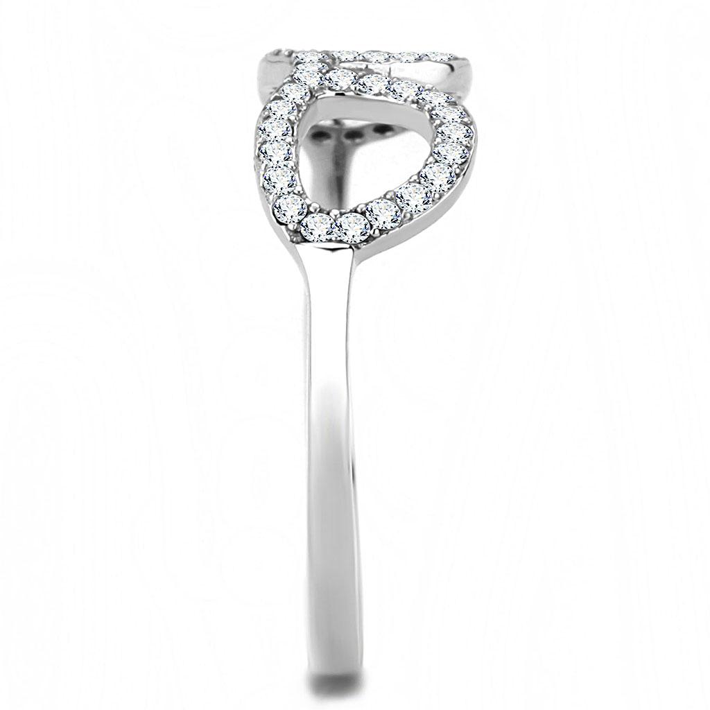 DA055 - High polished (no plating) Stainless Steel Ring with AAA Grade CZ in Clear