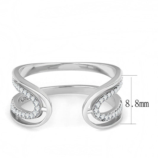 DA056 - High polished (no plating) Stainless Steel Ring with AAA Grade CZ in Clear