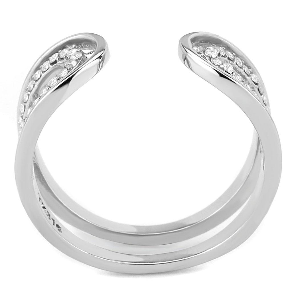 DA056 - High polished (no plating) Stainless Steel Ring with AAA Grade CZ in Clear