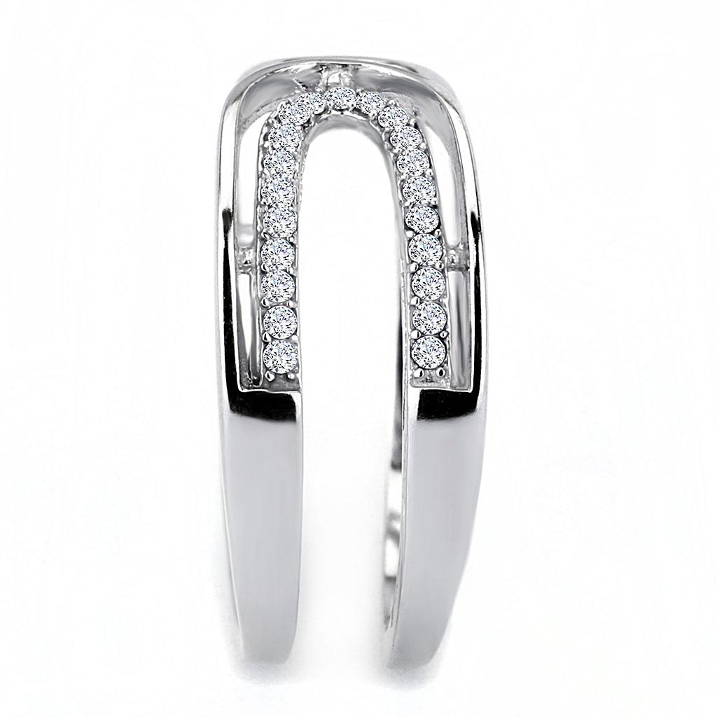 DA056 - High polished (no plating) Stainless Steel Ring with AAA Grade CZ in Clear
