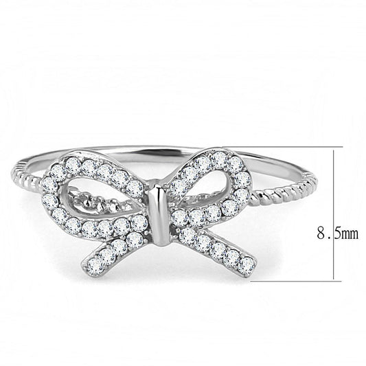 DA057 - High polished (no plating) Stainless Steel Ring with AAA Grade CZ in Clear