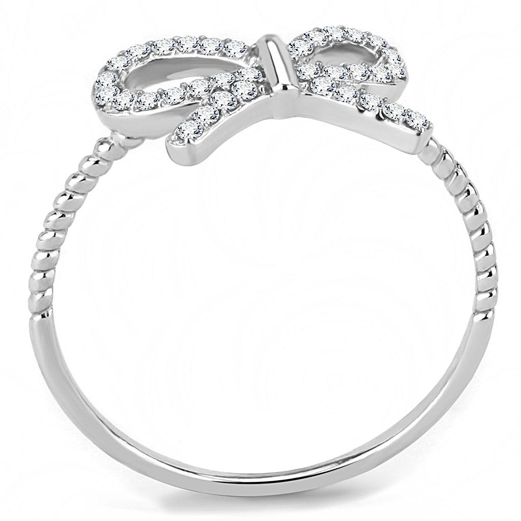 DA057 - High polished (no plating) Stainless Steel Ring with AAA Grade CZ in Clear