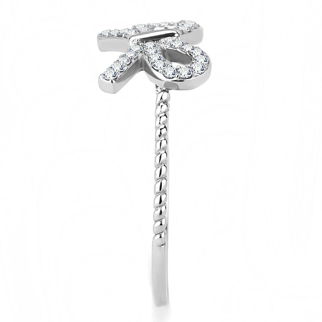 DA057 - High polished (no plating) Stainless Steel Ring with AAA Grade CZ in Clear