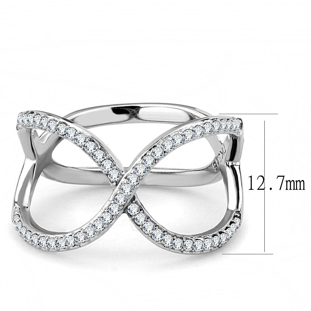 DA058 - High polished (no plating) Stainless Steel Ring with AAA Grade CZ in Clear