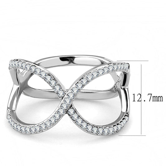 DA058 - High polished (no plating) Stainless Steel Ring with AAA Grade CZ in Clear