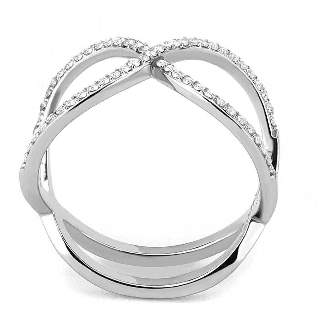 DA058 - High polished (no plating) Stainless Steel Ring with AAA Grade CZ in Clear