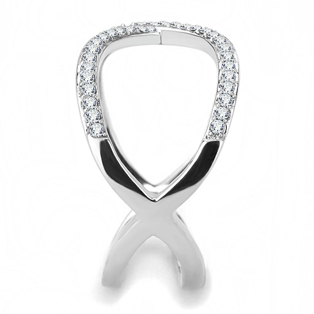 DA058 - High polished (no plating) Stainless Steel Ring with AAA Grade CZ in Clear