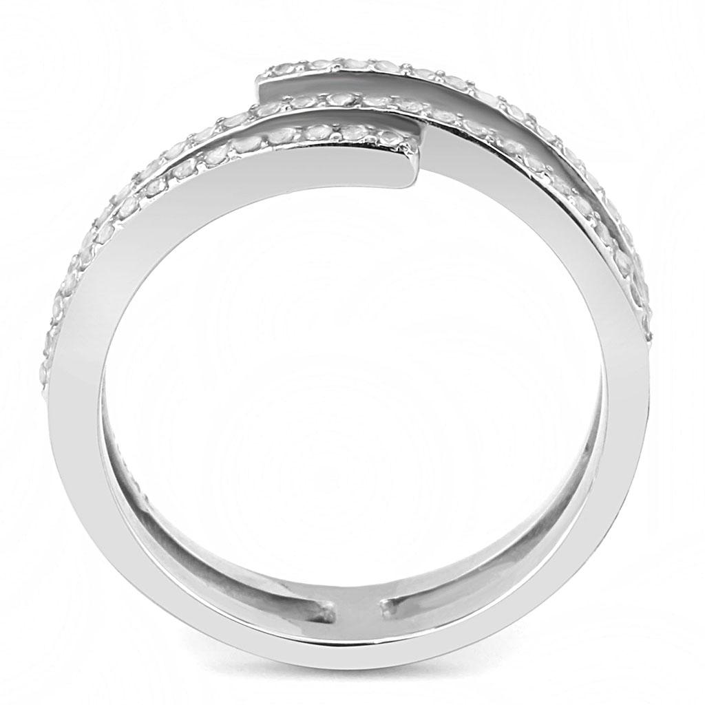 DA060 - High polished (no plating) Stainless Steel Ring with AAA Grade CZ in Clear