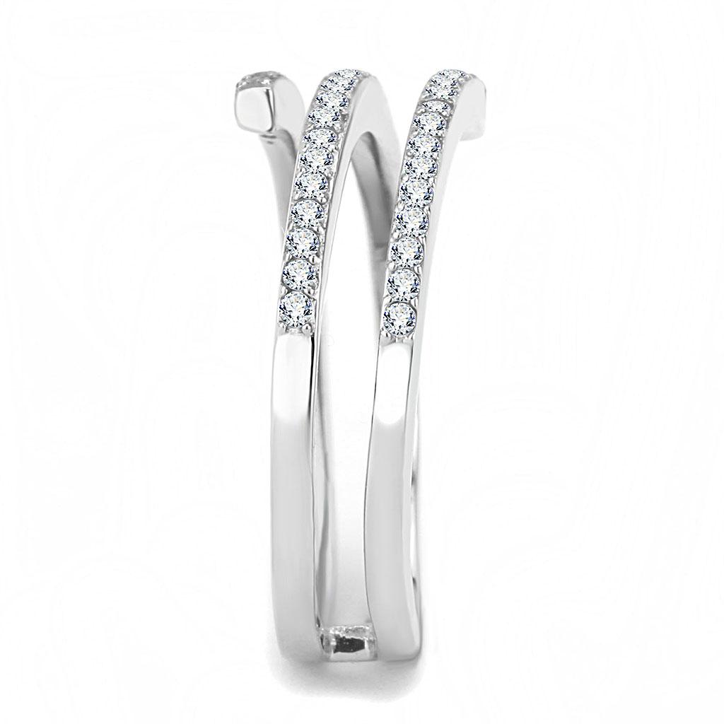 DA060 - High polished (no plating) Stainless Steel Ring with AAA Grade CZ in Clear