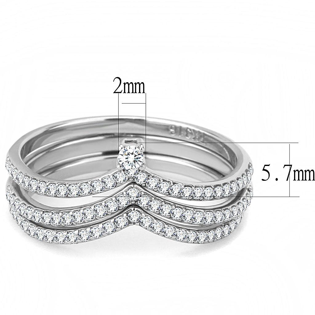 DA061 - High polished (no plating) Stainless Steel Ring with AAA Grade CZ in Clear