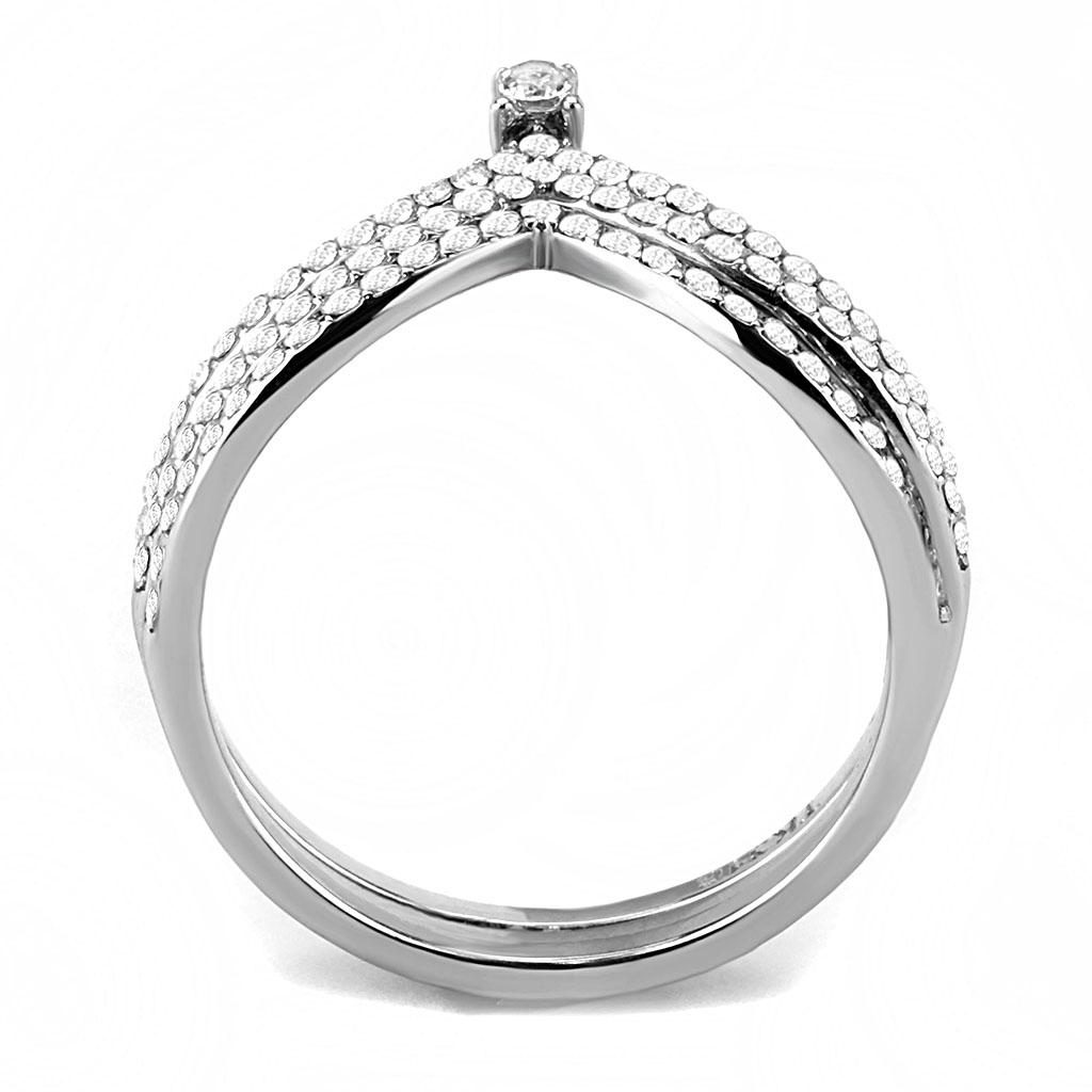 DA061 - High polished (no plating) Stainless Steel Ring with AAA Grade CZ in Clear