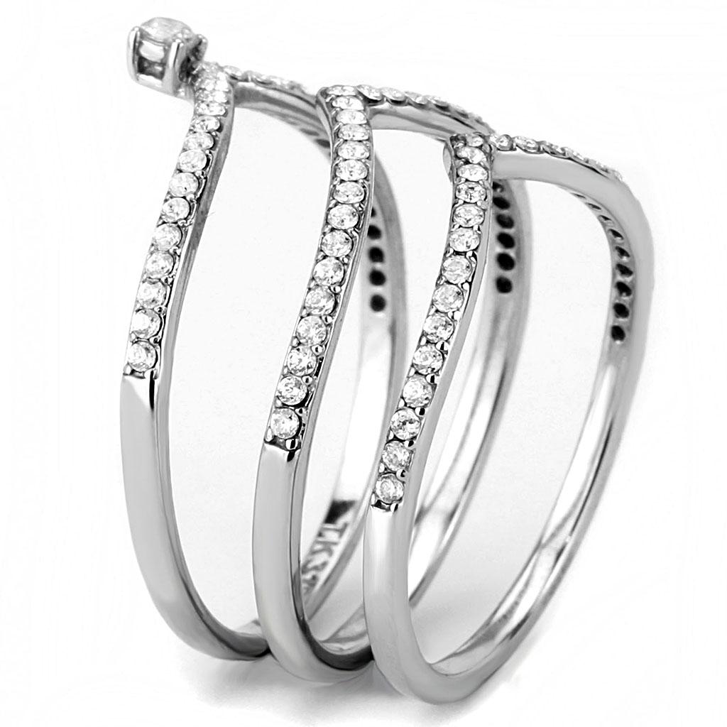 DA061 - High polished (no plating) Stainless Steel Ring with AAA Grade CZ in Clear