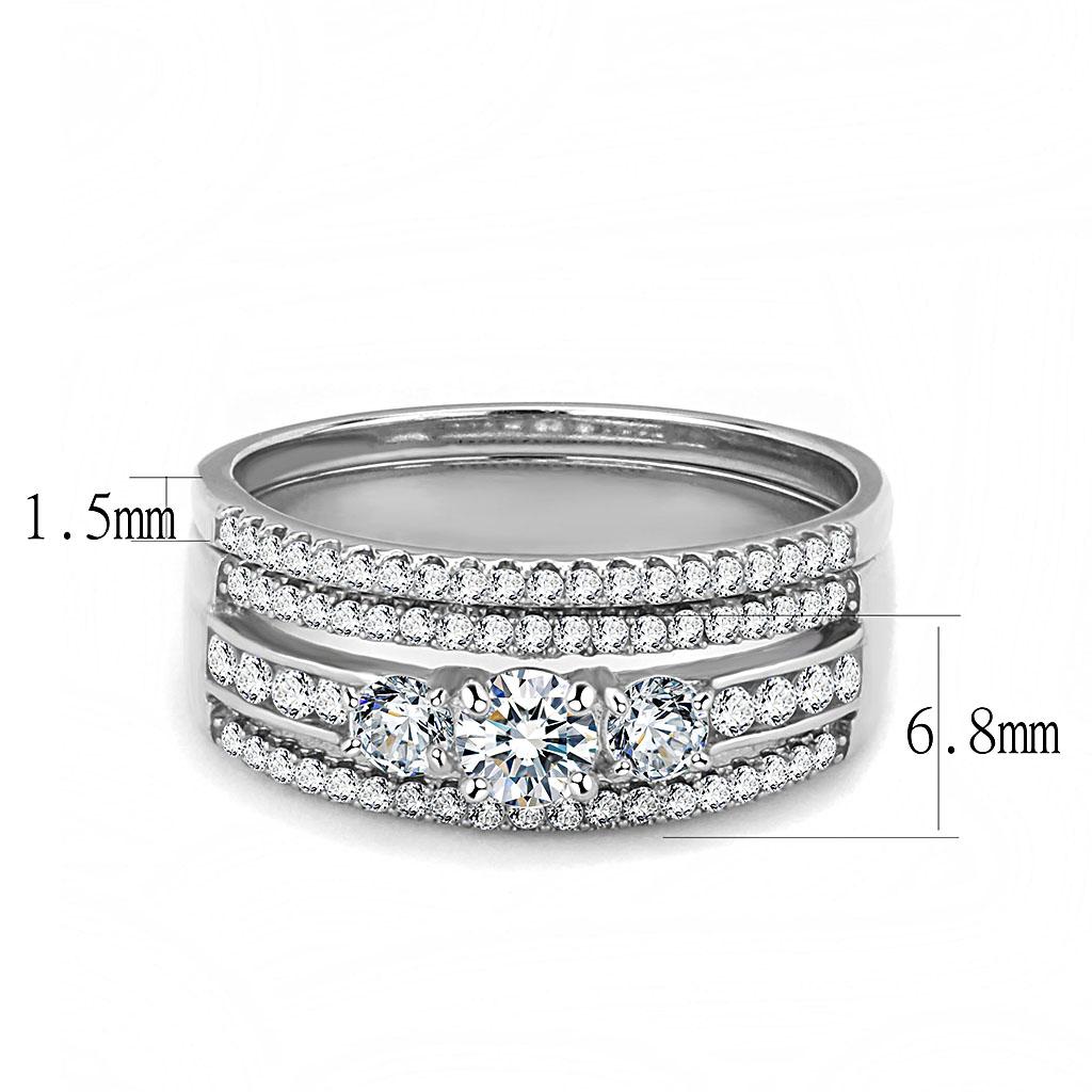 DA062 - High polished (no plating) Stainless Steel Ring with AAA Grade CZ in Clear