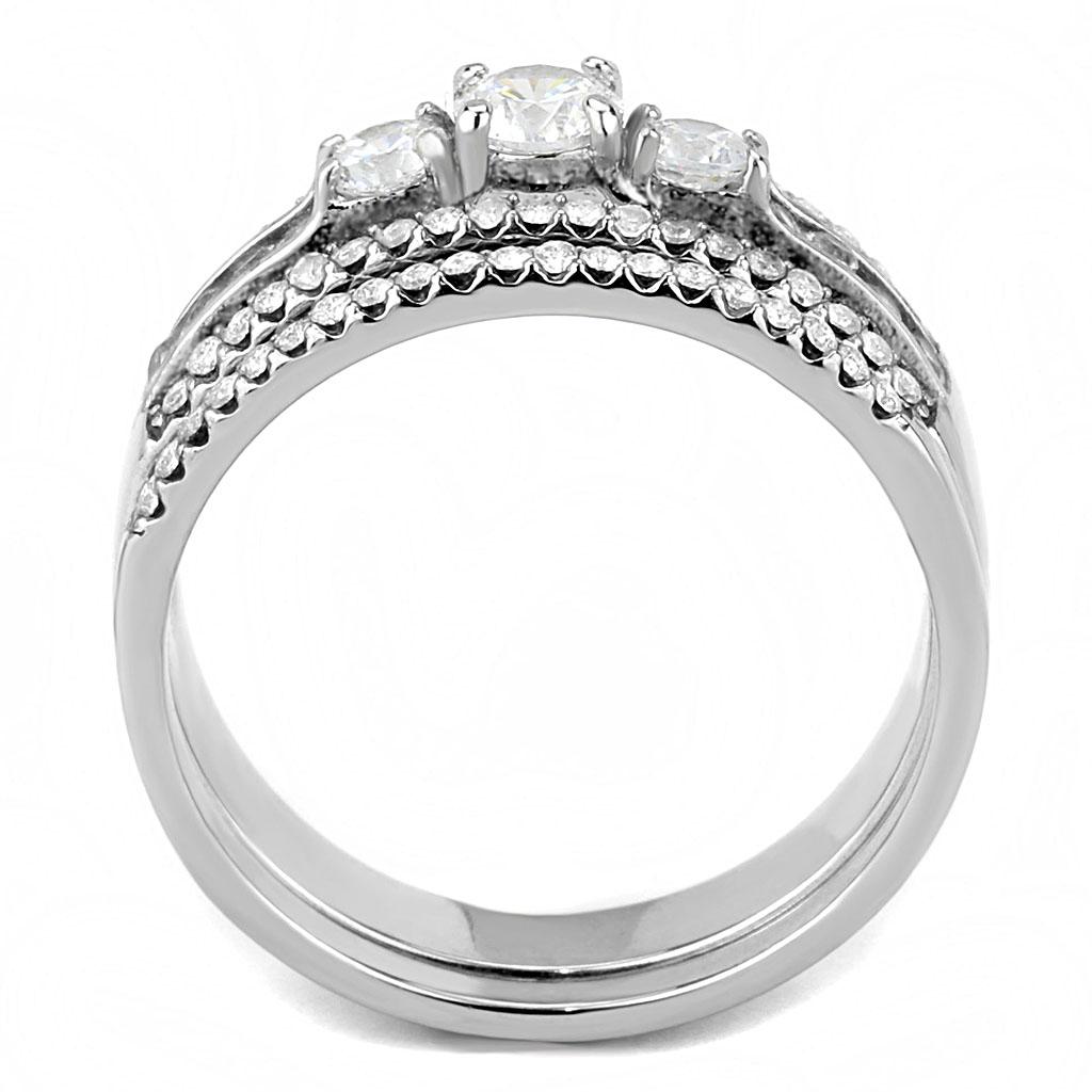 DA062 - High polished (no plating) Stainless Steel Ring with AAA Grade CZ in Clear