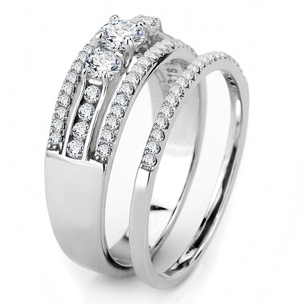 DA062 - High polished (no plating) Stainless Steel Ring with AAA Grade CZ in Clear