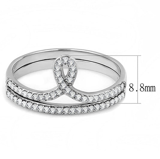 DA063 - High polished (no plating) Stainless Steel Ring with AAA Grade CZ in Clear