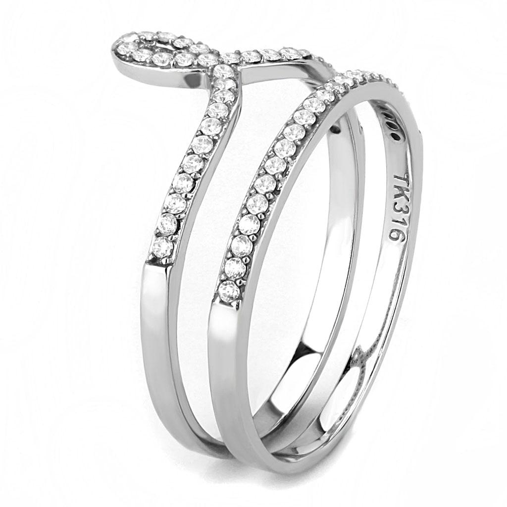 DA063 - High polished (no plating) Stainless Steel Ring with AAA Grade CZ in Clear