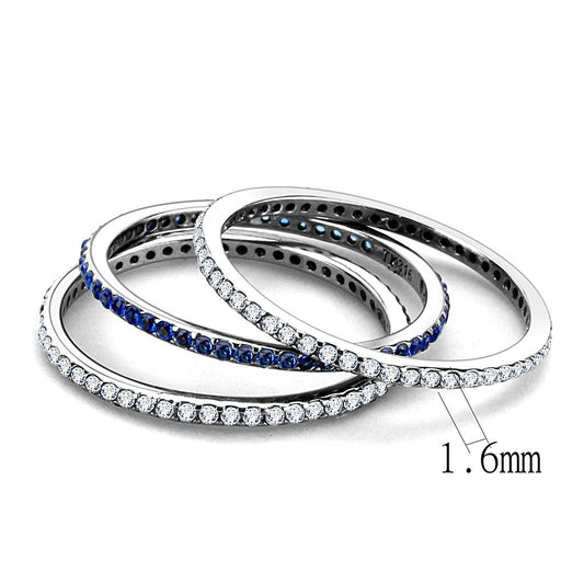 DA066 - High polished (no plating) Stainless Steel Ring with AAA Grade CZ in London Blue
