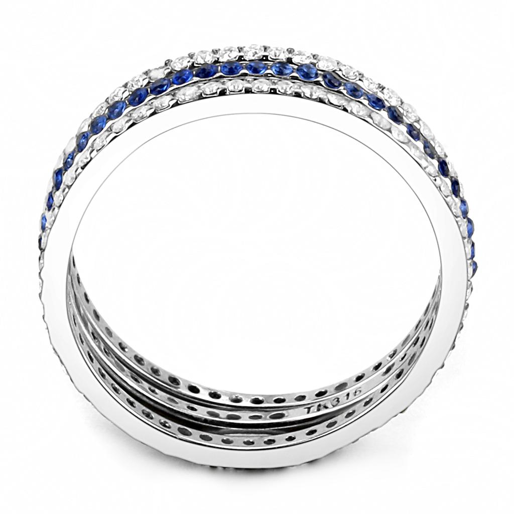 DA066 - High polished (no plating) Stainless Steel Ring with AAA Grade CZ in London Blue