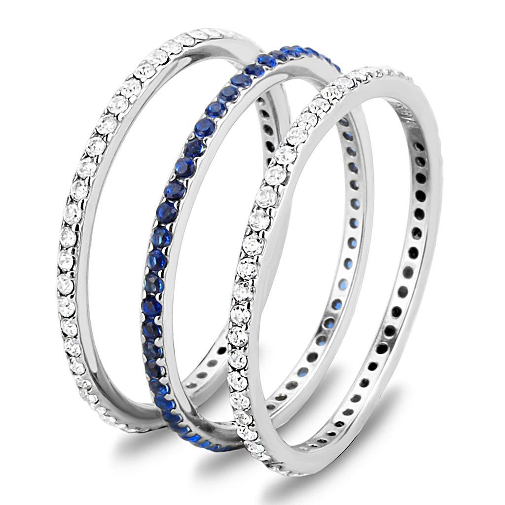 DA066 - High polished (no plating) Stainless Steel Ring with AAA Grade CZ in London Blue