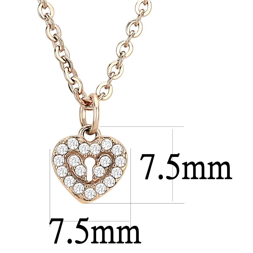 DA086 - IP Rose Gold(Ion Plating) Stainless Steel Chain Pendant with AAA Grade CZ in Clear