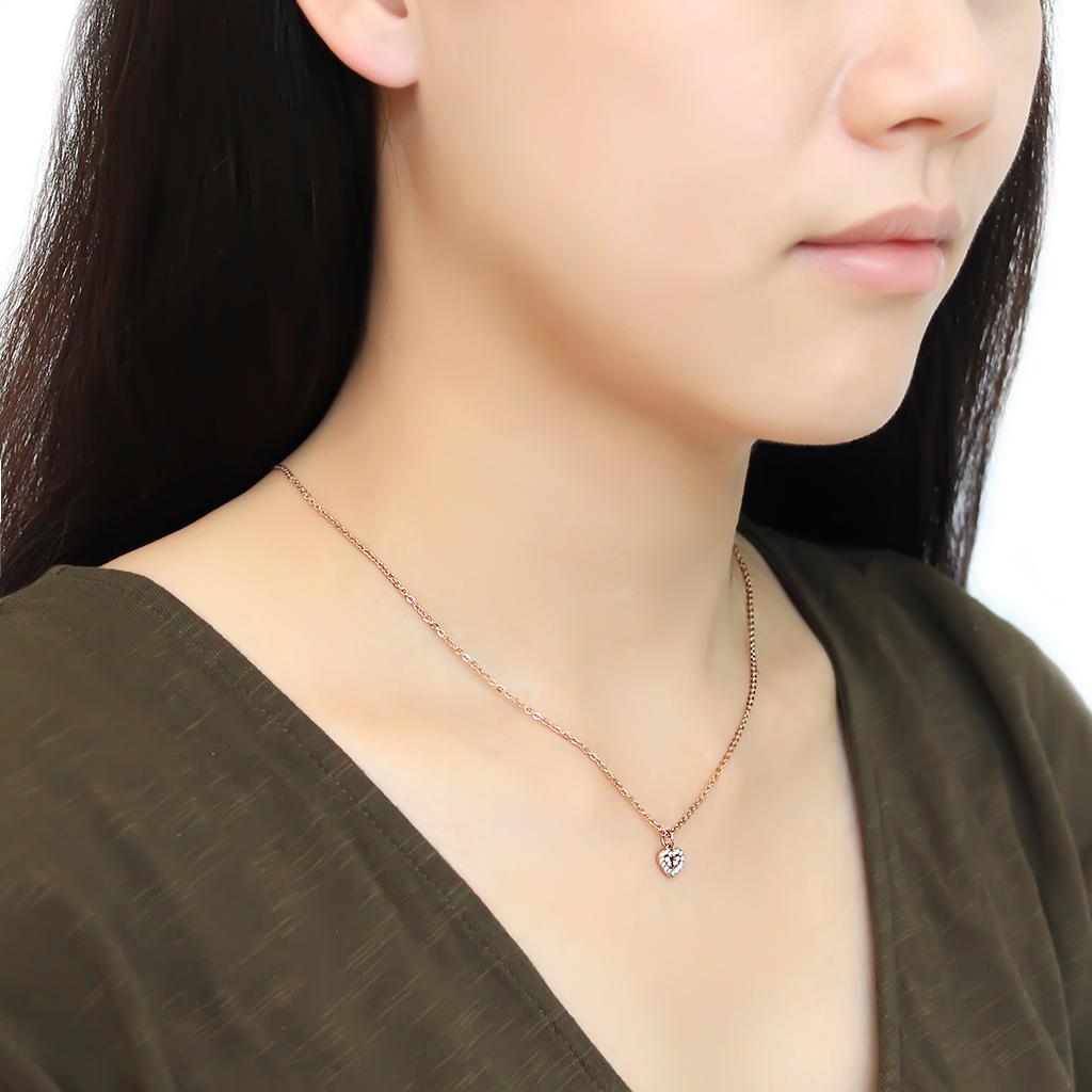 DA086 - IP Rose Gold(Ion Plating) Stainless Steel Chain Pendant with AAA Grade CZ in Clear