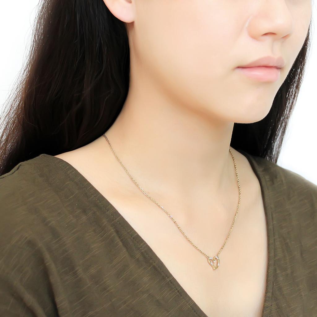 DA095 - IP Gold(Ion Plating) Stainless Steel Chain Pendant with AAA Grade CZ in Clear