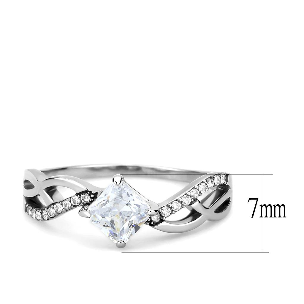 DA101 - High polished (no plating) Stainless Steel Ring with AAA Grade CZ in Clear