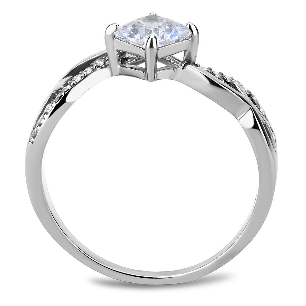 DA101 - High polished (no plating) Stainless Steel Ring with AAA Grade CZ in Clear