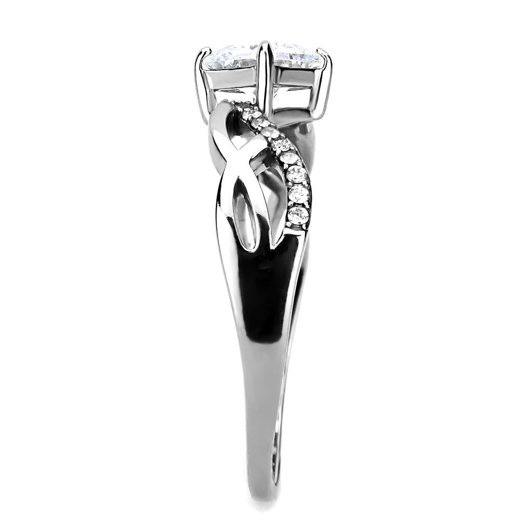 DA101 - High polished (no plating) Stainless Steel Ring with AAA Grade CZ in Clear