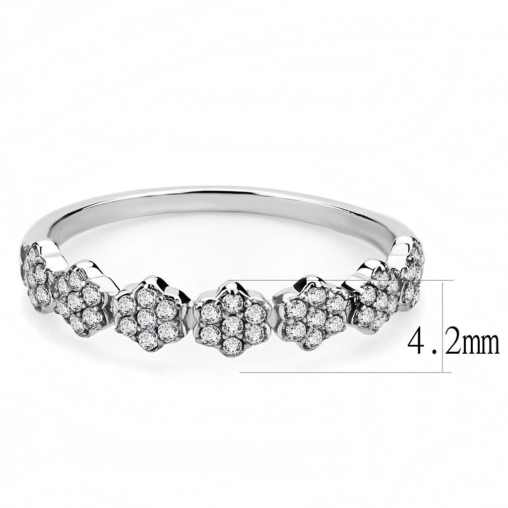 DA102 - High polished (no plating) Stainless Steel Ring with AAA Grade CZ in Clear
