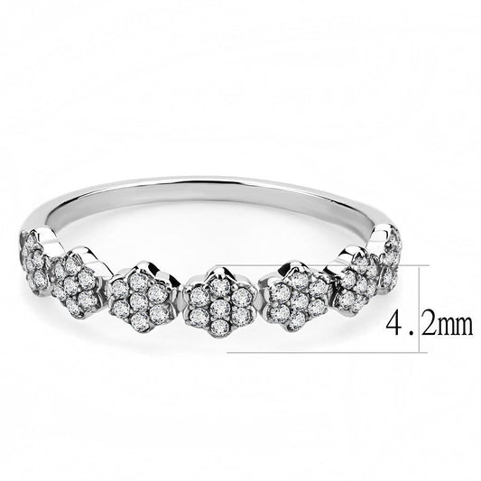DA102 - High polished (no plating) Stainless Steel Ring with AAA Grade CZ in Clear