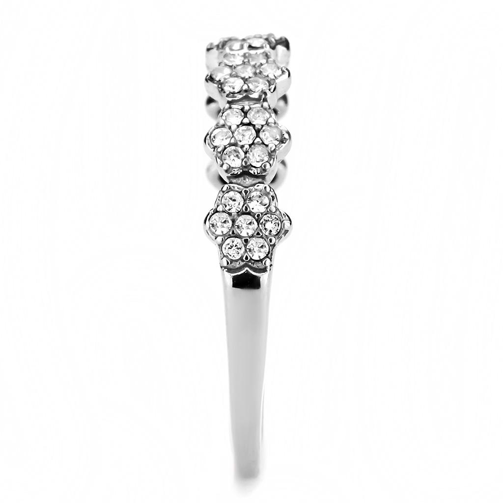 DA102 - High polished (no plating) Stainless Steel Ring with AAA Grade CZ in Clear
