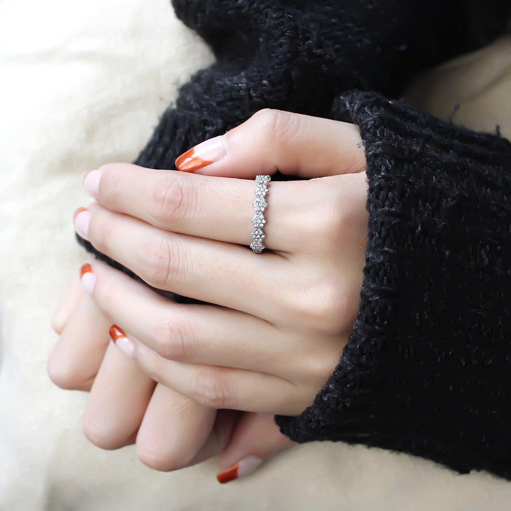 DA102 - High polished (no plating) Stainless Steel Ring with AAA Grade CZ in Clear