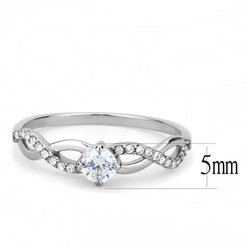DA104 - High polished (no plating) Stainless Steel Ring with AAA Grade CZ in Clear