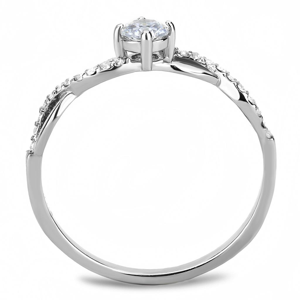 DA104 - High polished (no plating) Stainless Steel Ring with AAA Grade CZ in Clear