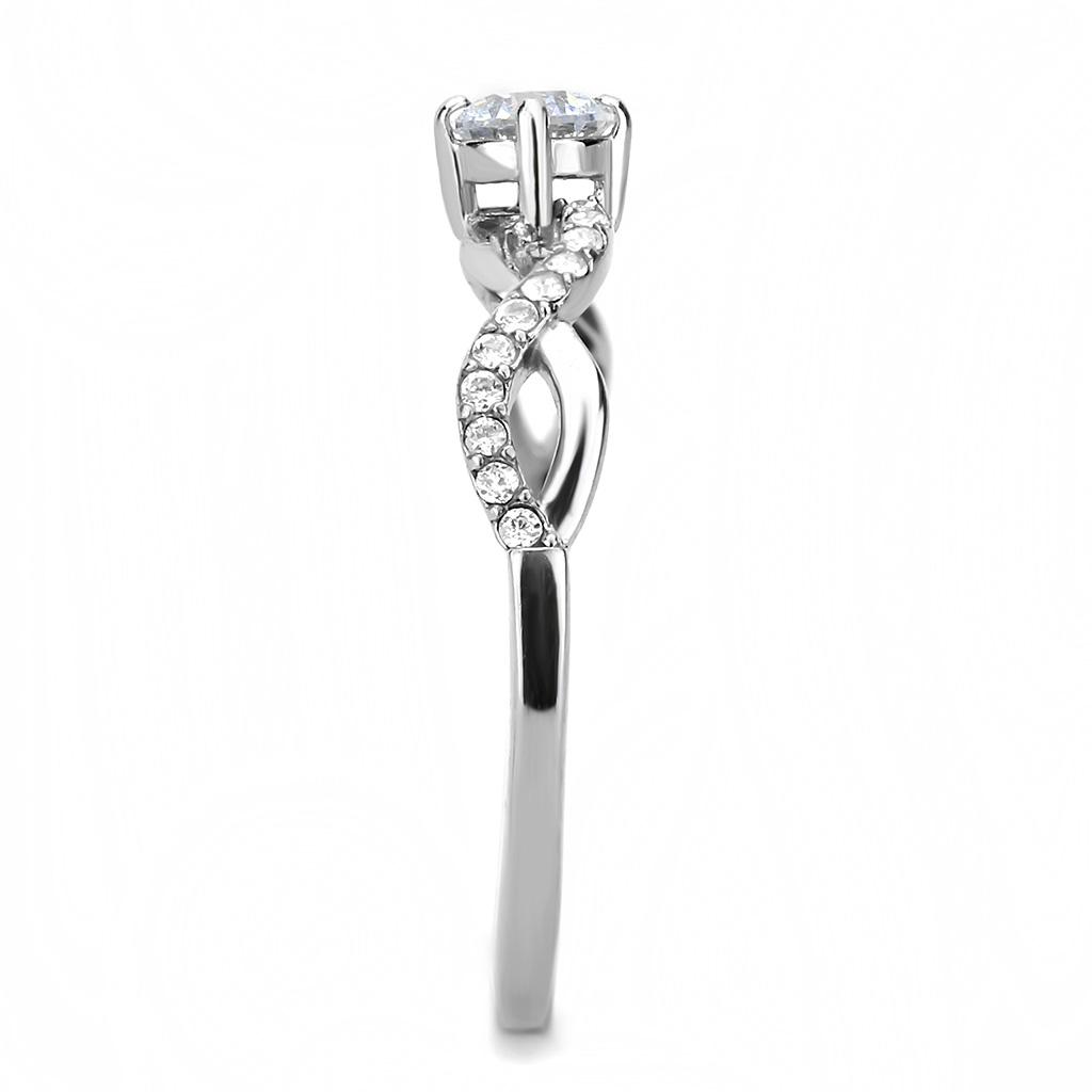 DA104 - High polished (no plating) Stainless Steel Ring with AAA Grade CZ in Clear