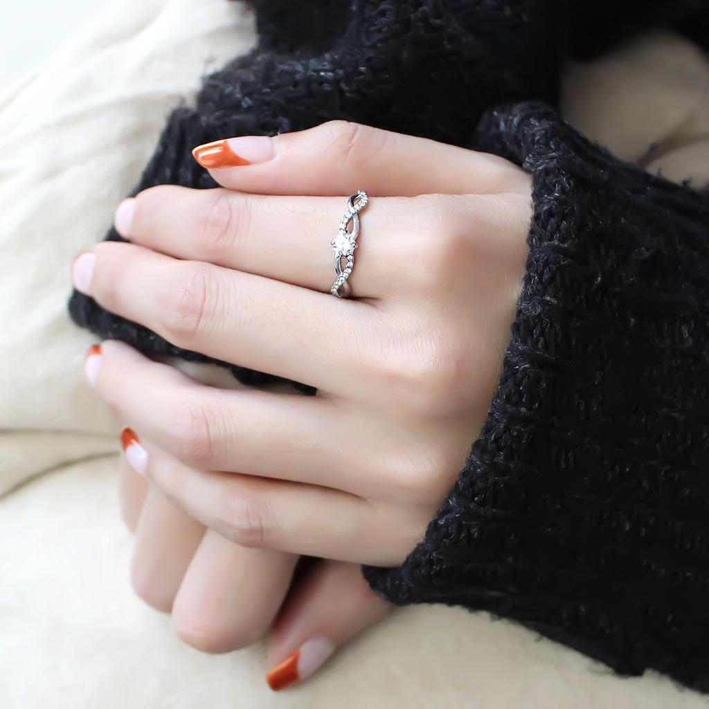 DA104 - High polished (no plating) Stainless Steel Ring with AAA Grade CZ in Clear