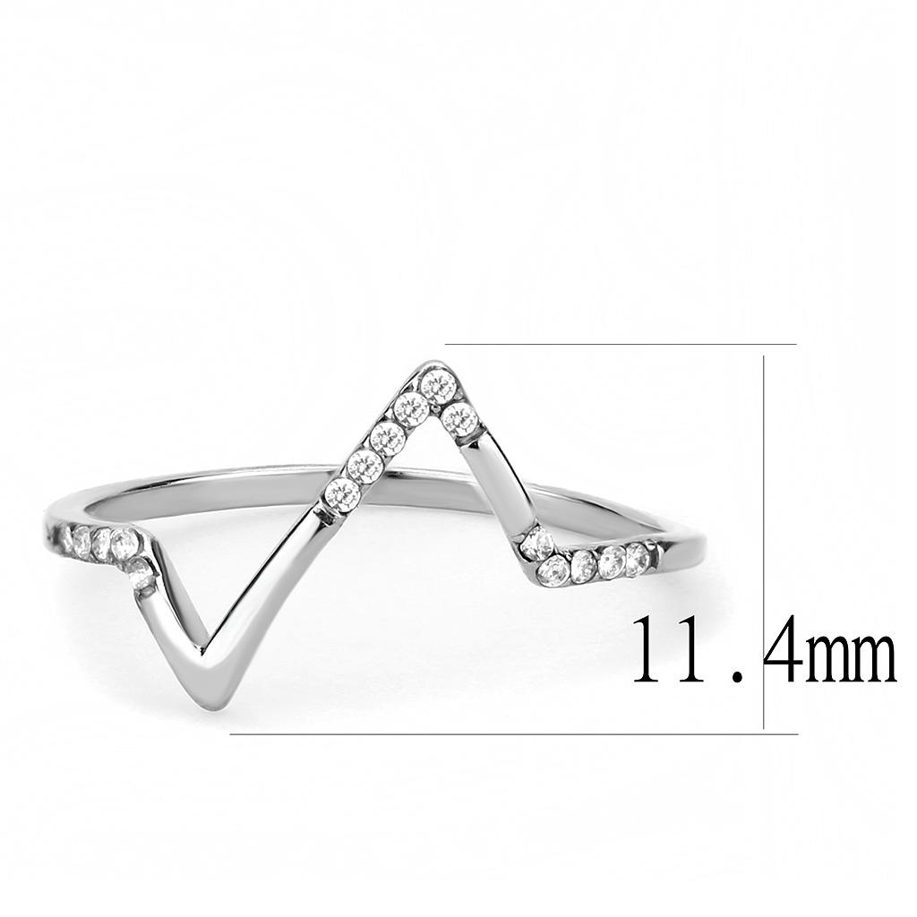 DA107 - High polished (no plating) Stainless Steel Ring with AAA Grade CZ in Clear