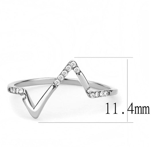 DA107 - High polished (no plating) Stainless Steel Ring with AAA Grade CZ in Clear