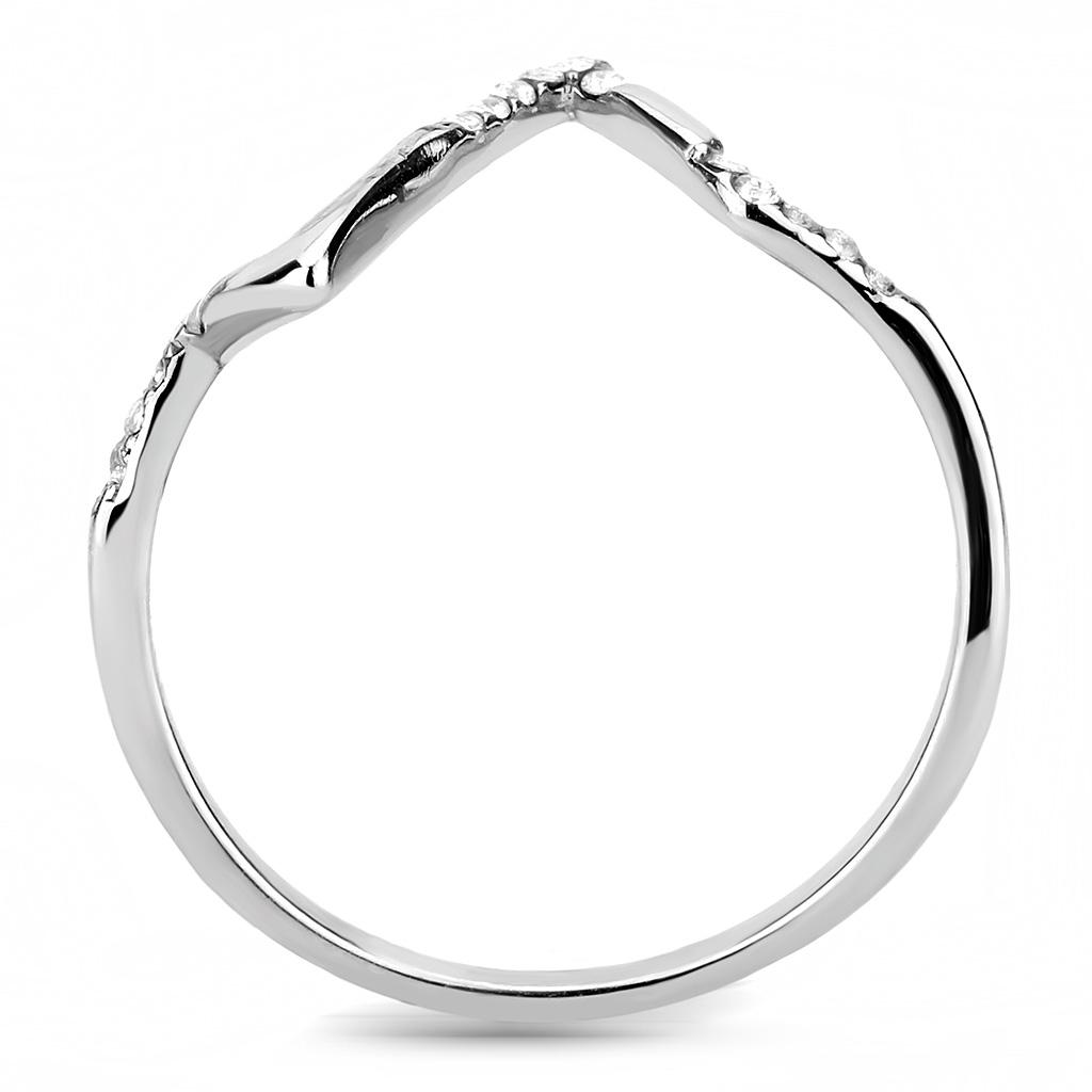 DA107 - High polished (no plating) Stainless Steel Ring with AAA Grade CZ in Clear