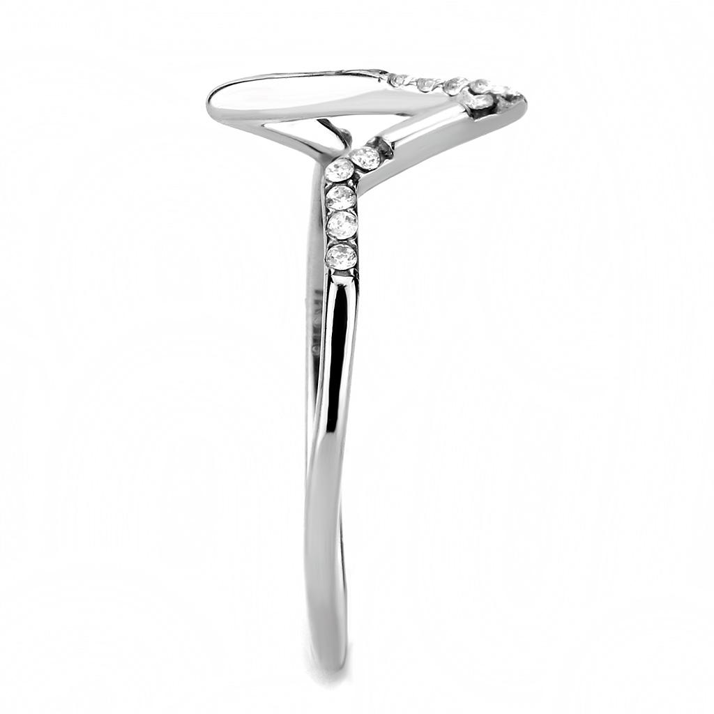 DA107 - High polished (no plating) Stainless Steel Ring with AAA Grade CZ in Clear