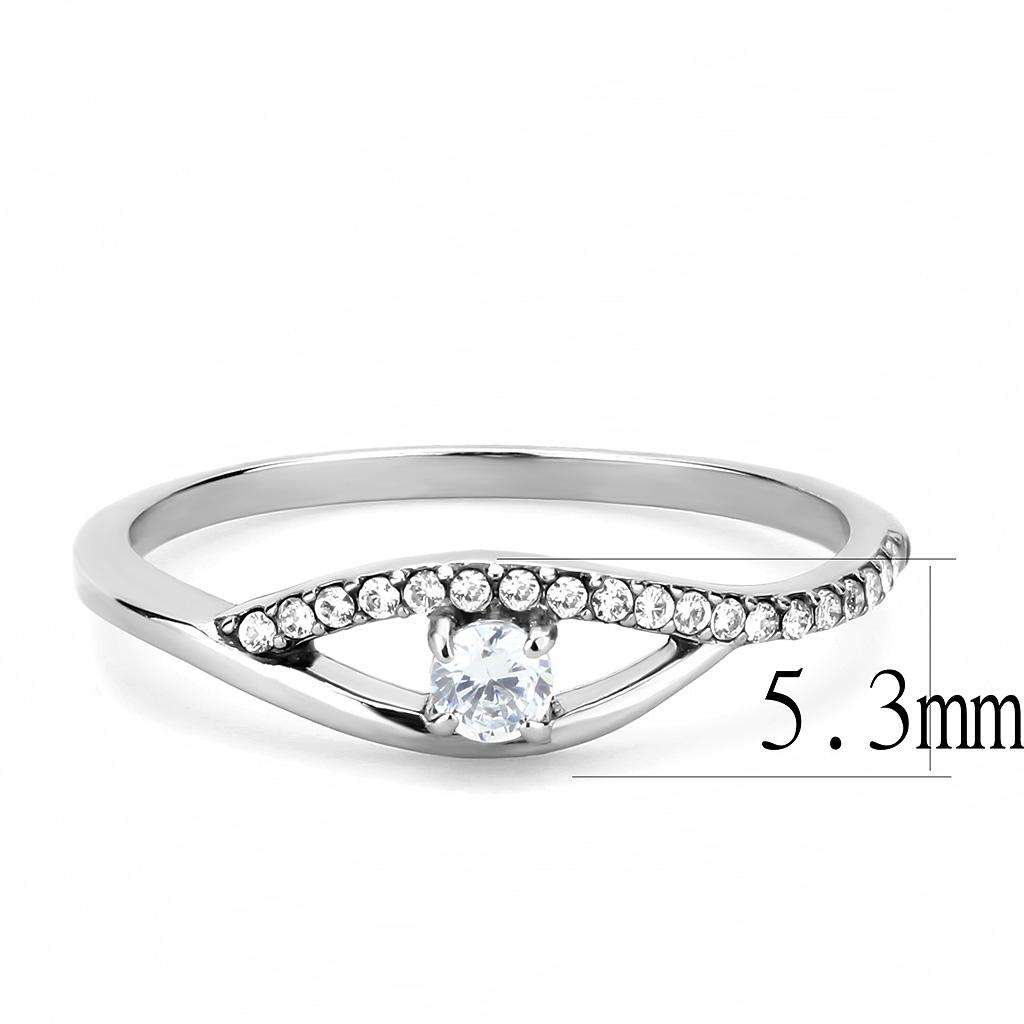DA108 - High polished (no plating) Stainless Steel Ring with AAA Grade CZ in Clear