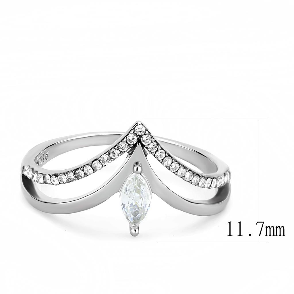 DA109 - High polished (no plating) Stainless Steel Ring with AAA Grade CZ in Clear
