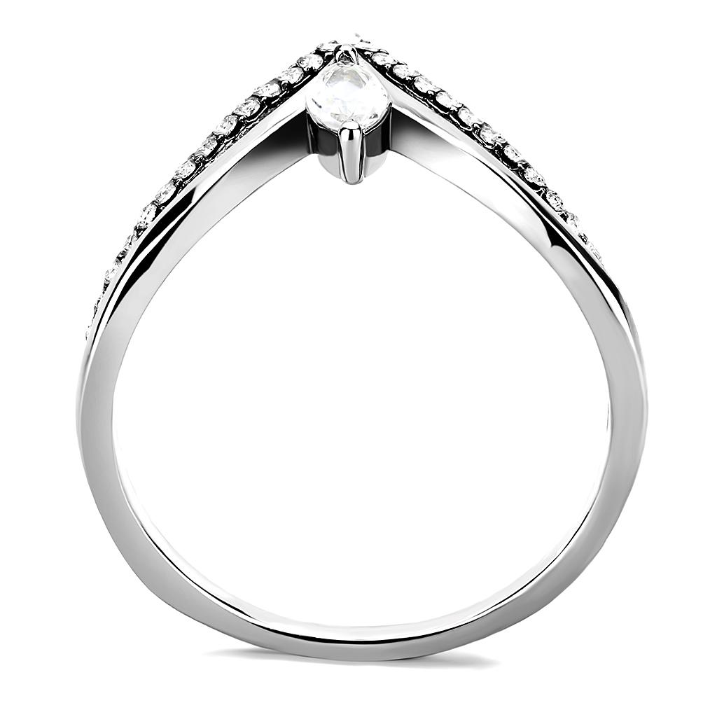 DA109 - High polished (no plating) Stainless Steel Ring with AAA Grade CZ in Clear